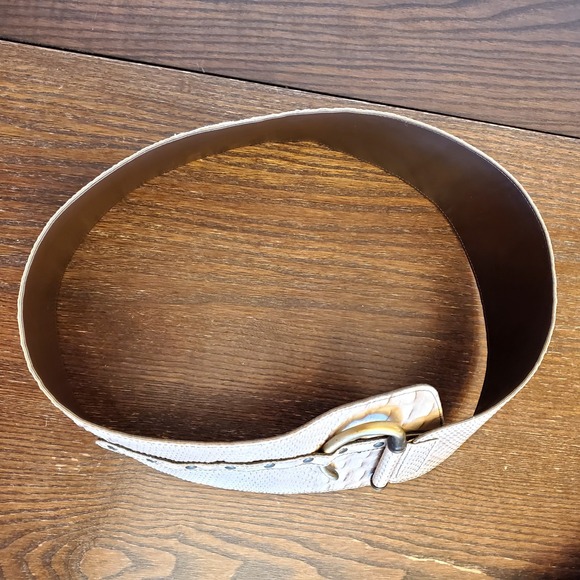 Vintage Italian Wide Leather Belt Beige Reptile Embossed D-Ring - Picture 12 of 16